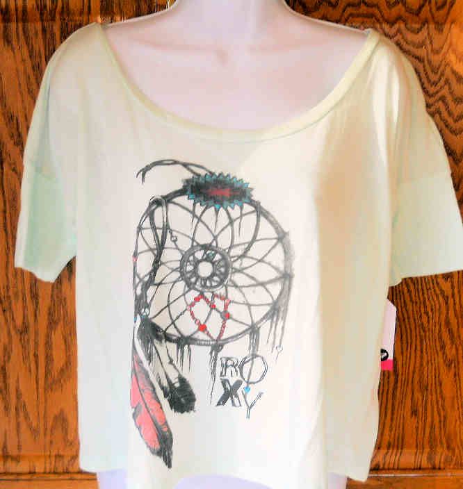 ROXY~ MINT GREEN DREAM CATCHER FEATHER BOXY TEE SHIRT  