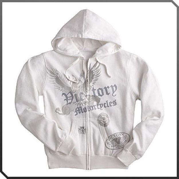 New Womens VICTORY Motorcycle White SWEETHEART ZIP UP Hoodie 