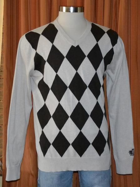 Ben Sherman BROWN TAN ARGYLE V NECK SWEATER MENS LARGE  