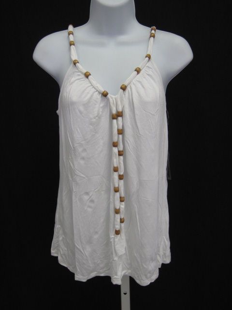 ELLA MOSS White Wood Beaded Sleeveless Top Blouse Sz S  