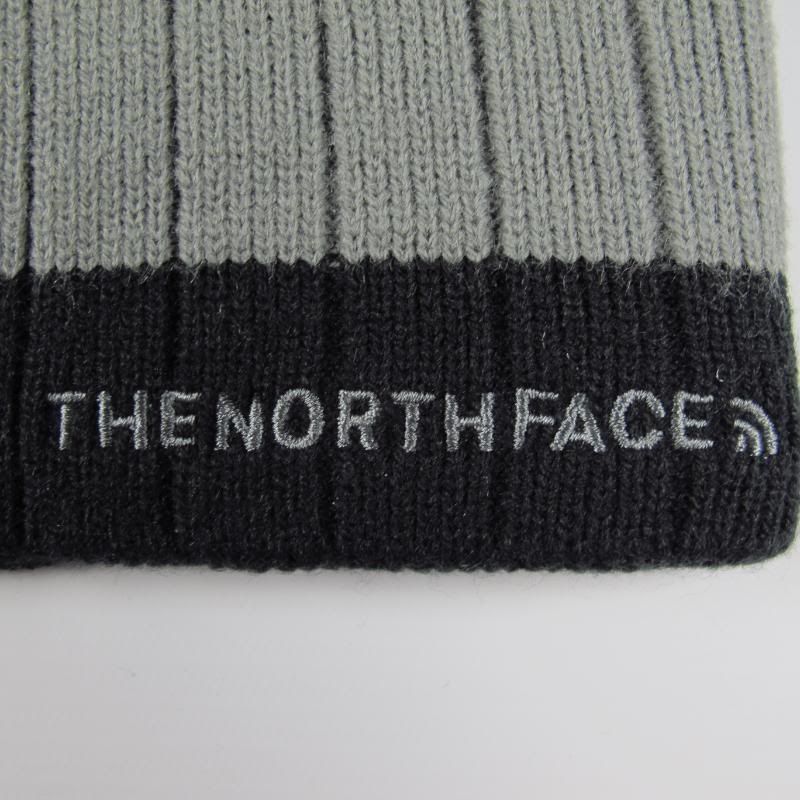 NEW North Face Mens Womens Big Stripe Beanie Hat Black with Grey 