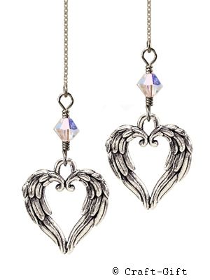 Angel Wing Heart Sterling Silver Ear Thread Threader Earrings 