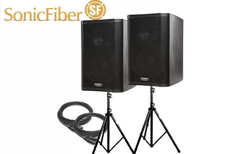 QSC K8 Speaker Pair with stands and cables  