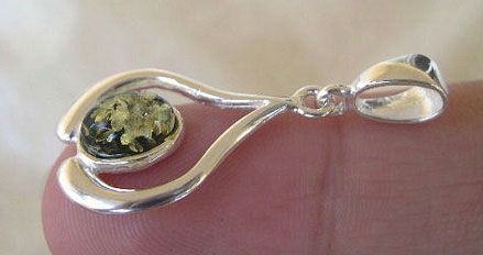 BALTIC HONEY or GREEN AMBER & STERLING SILVER PENDANT CHARM  