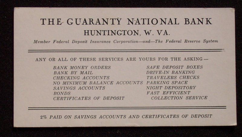 1940s? Blotter Guaranty National Bank Huntington WV  