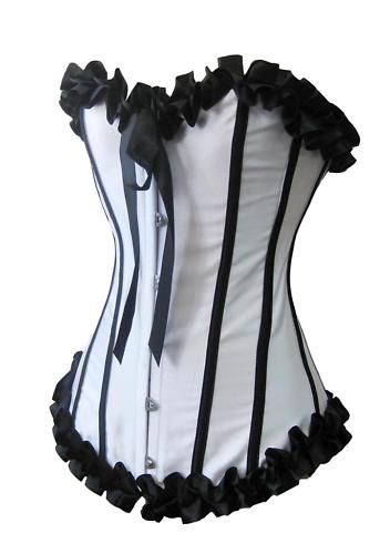 White Lace Up Boned Gothic Basque Trim Corset G string  