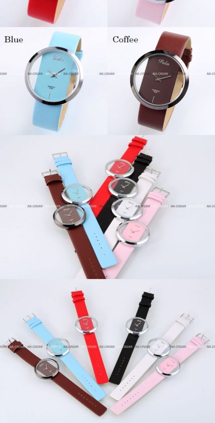 Lot 6pcs Black Whte PU Leather Mens Lady Quartz Watch  