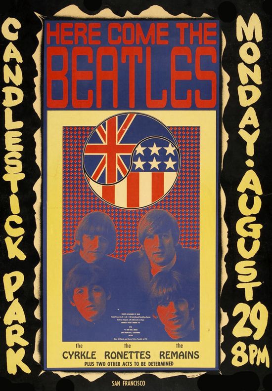 Vintage Here Comes the Beatles Concert Poster Print  