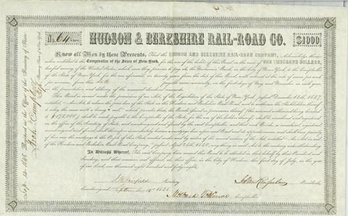 Hudson & Berkshire RR Co Bond Signed Millard Fillmore  