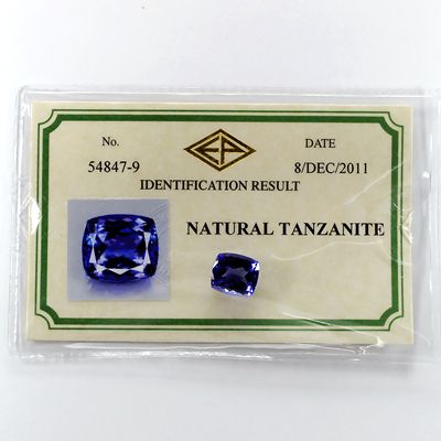 CERTIFIED Natural Gem 6.38ct Cushion AAA Violetish Blue TANZANITE, D 