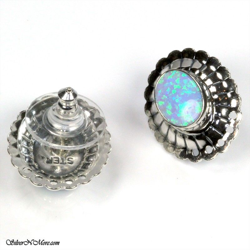 OVAL BLUE FIRE OPAL EARRINGS .925 STERLING SILVER SILVERNMORE INC R334 