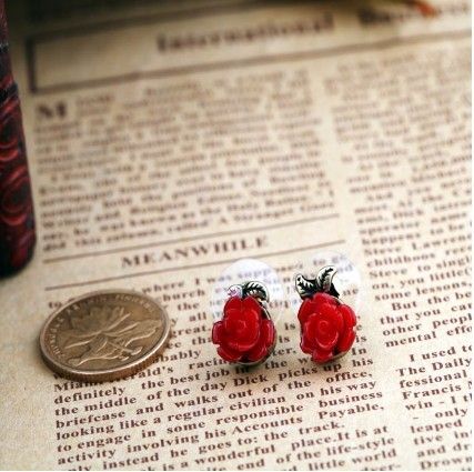   Sweet Rose flower earrings cute ear studs black white red color  