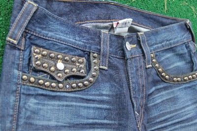 NWT~True Religion TR~Billy~Leather & Stud pockets~Dark Prankster~32~$ 