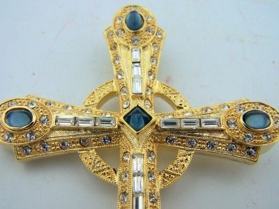 Bishops Clergy Pectoral Cross Gold Blue Miraculous Saint Mary Stone 