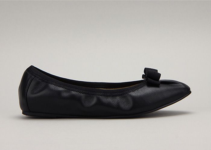 11049 Goatskin Leather Ribbon Handmade Flats Black US  