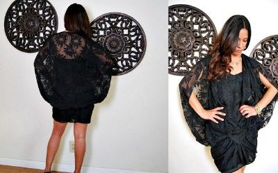 vtg Black BURNOUT BLOUSON RUCHED DECO GLAM Mini SLOUCH Dress M  