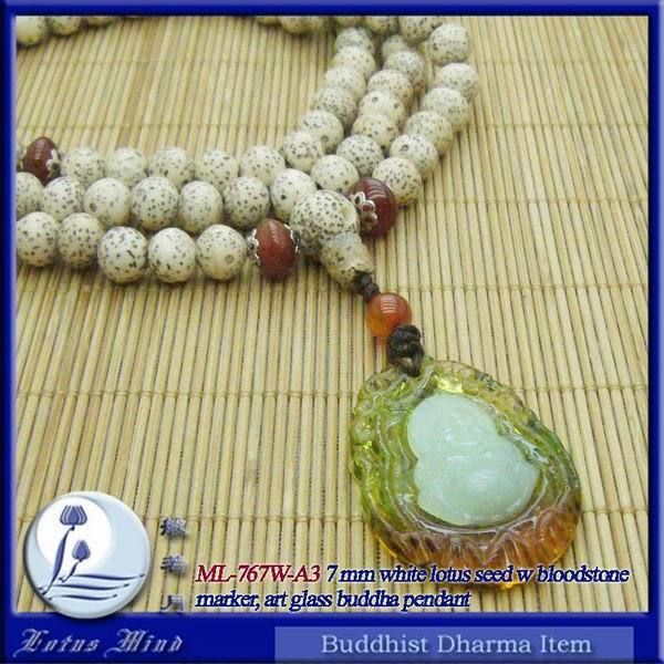 7mm white Lotus seed 108 mala bloodstone Buddha pendant  