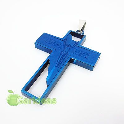   Blue Stainless Steel Jesus Cross Chain Pendant Necklace Cool Item ID