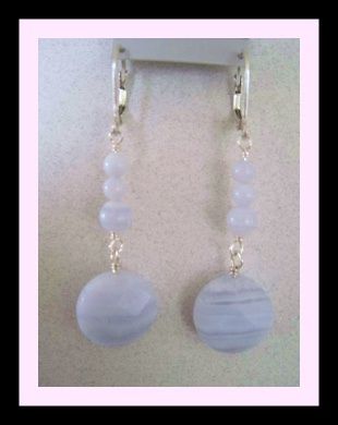 Blue Lace Agate Lever Back Earrings Sterling Silver  