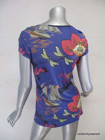 Etro Blue Purple/Multi Color Hawaiian Print Top 42  