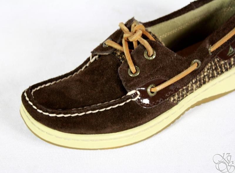 SPERRY Top Sider Bluefish Dark Brown Suede Boucle Womens Loafers Boat 