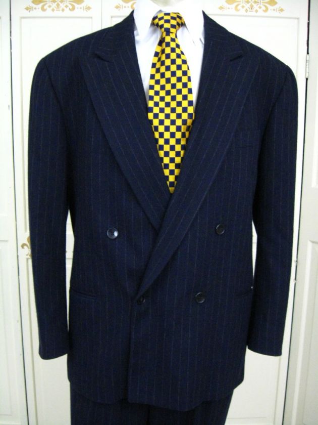 Botto Giuseppe Figli Italian Vtg BESPOKE Navy CHALK STRIPE Wool 