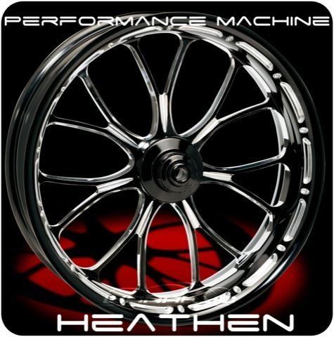 BLACK PERFORMANCE MACHINE HEATHEN FRONT WHEEL & TIRE FOR HARLEY FAT 