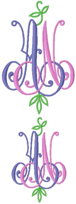 AN   NA #1 Machine Embroidery 2 Letter Monogram 4x4  