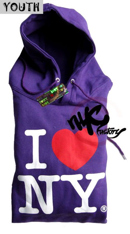 KIDS I LOVE NY HOODIE SWEATSHIRT PURPLE GIRLS SMALL S  