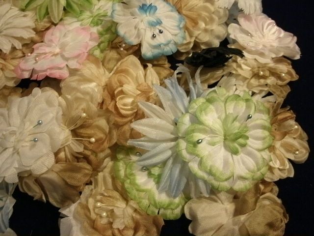 Vintage Millinery Flower Pastel 12pc Lot 3 w/FlatBacks  