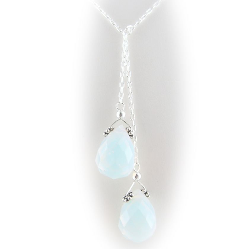 Opalite Briolette Lariat Sterling Silver Necklace 305  