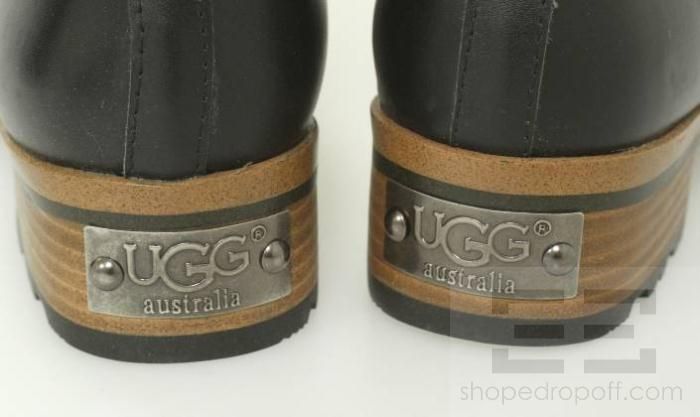 Ugg Australia Broome Black Leather Shearling Lined Knee High Boots 