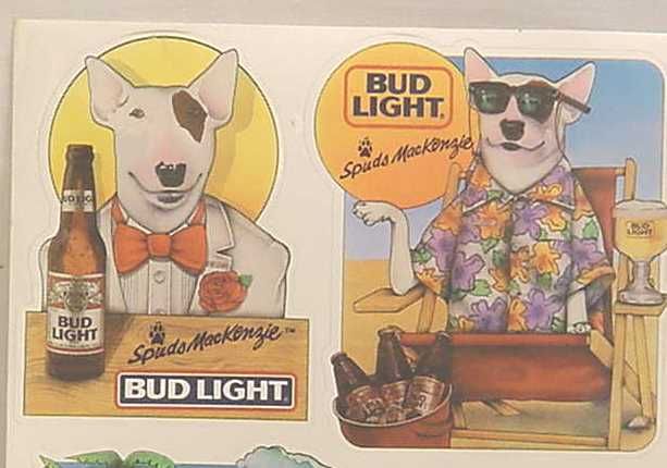 SPUDS McKENZIE BUD LIGHT 4 UNUSED STICKERS # 33  