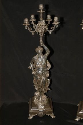 Pr Silver Plate Antique Cherub Candelabras Candle  
