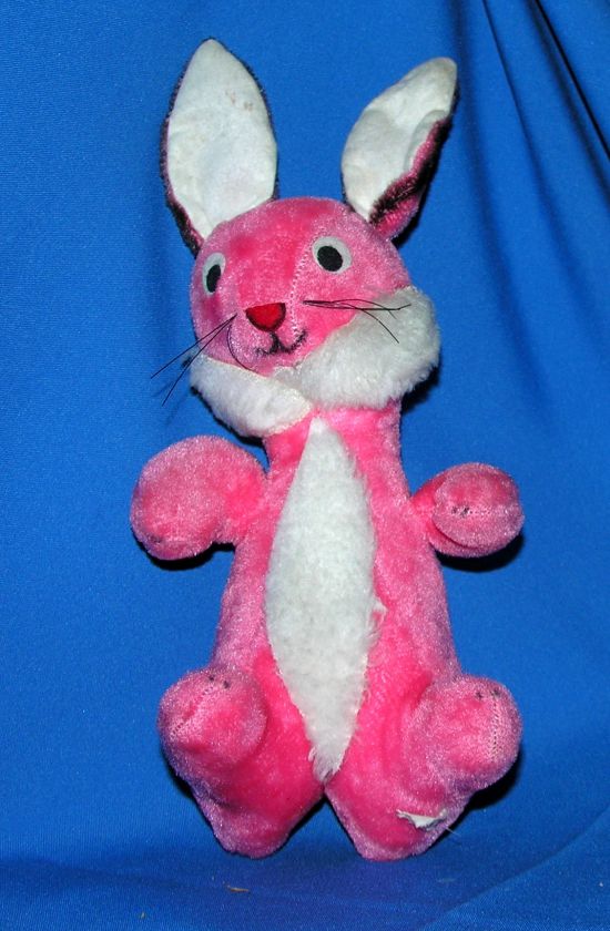 SOOO CUTE, MINTY 1960S VTG PINK PLUSH STRAW STUFFED EASTER BUNNY 