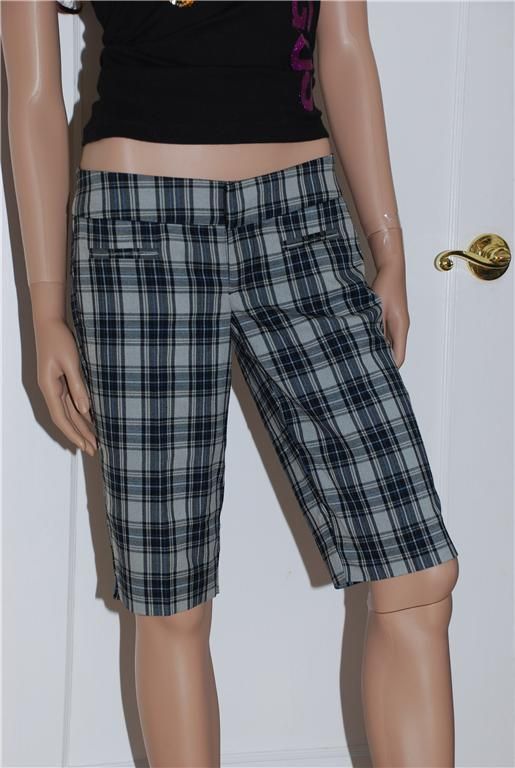 NWT$68 GUESS PLAID BERMUDA SHORTS CAPRI GRAY BLACK 29  