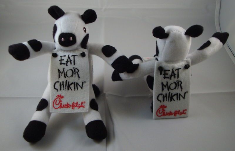 Two 2 Eat Mor Chikin Chick Fil A CFA Cow Holstein Plush  