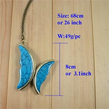 Vintage Design Costume Cocktail Butterfly Stone Bead Pendant Necklace 