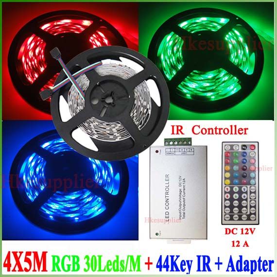 20M RGB SMD 5050 30Leds/M Led Light Strip+12V 12A 44Key  