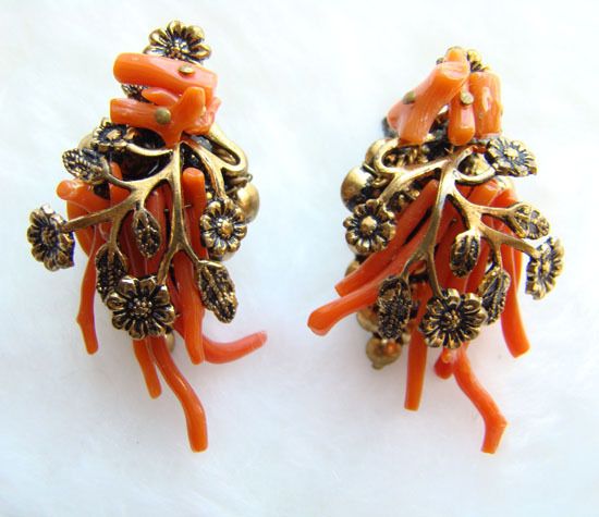 C1950 Robert DeMario Branch Coral Earrings Screw Back Unsigned  