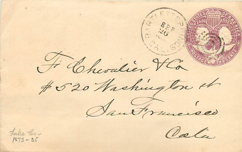 1893 Cover   Bartlett Springs, Cal.   LAK 250   DPO  