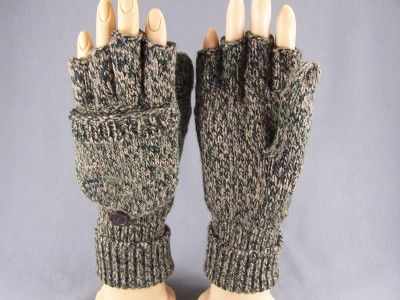 Tan Green Black convertible mittens flip open thumb gloves fingerless 