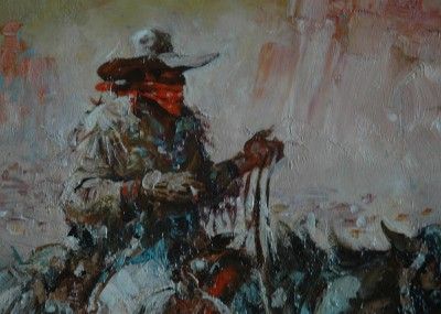 Original Western Oil on Board by Listed artist Benton Clark 1944 The 