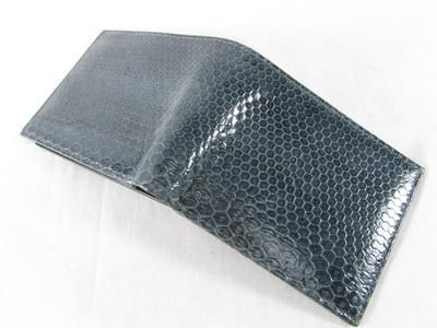 Genuine GRAY / BLUE Sea Snake Skin Leather Mens Bifolds Wallet + FREE 