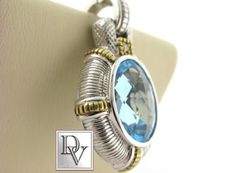 NEW LADIES JUDITH RIPKA BLUE TOPAZ DIAMOND GOLD PENDANT  