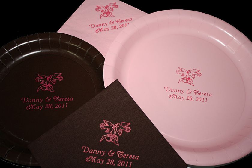 200 Personalized Wedding Bridal Cake Plates 200 Napkins  