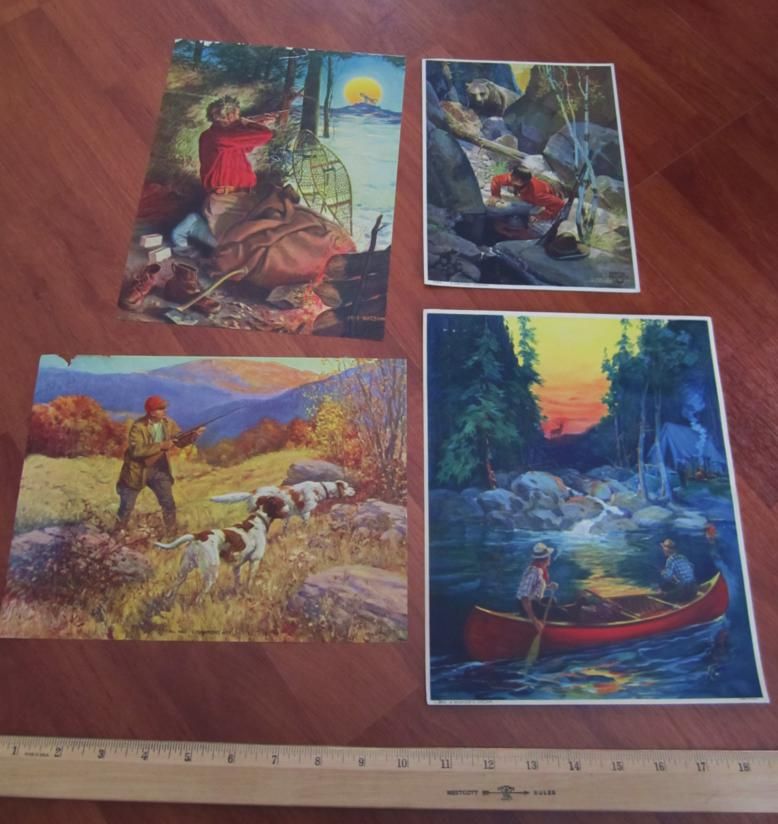 SUPER Lot 4 Orig Litho Prints 1930s HUNTING Signed  