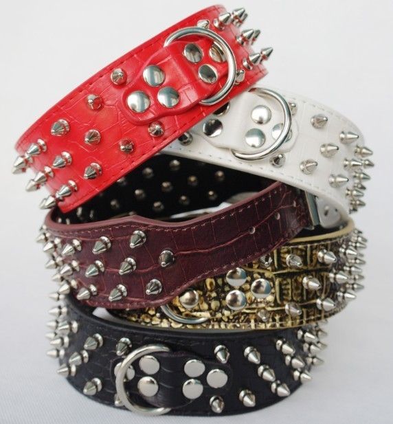 Styles 2inch Wide Studded Leather Dog Collars with D ring for Pit Bull 