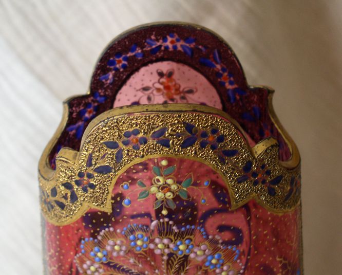 Phenomenal Heavily Enameled Coralene Bohemian Art Glass Vase  