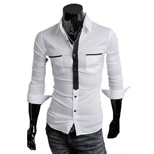 New Mens Slim Casual Shirt Long Double Pocket Cotton Stylish Button up 